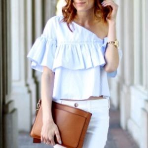 zara asymmetrical ruffle top in white